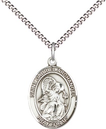 [8039SS/18S] Sterling Silver Saint Gabriel the Archangel Pendant on a 18 inch Light Rhodium Light Curb chain