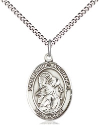 [8039SS/18S] Sterling Silver Saint Gabriel the Archangel Pendant on a 18 inch Light Rhodium Light Curb chain
