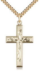 [5925GF/24G] 14kt Gold Filled Cross Pendant on a 24 inch Gold Plate Heavy Curb chain