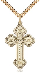 [0274GF/24G] 14kt Gold Filled Cross Pendant on a 24 inch Gold Plate Heavy Curb chain