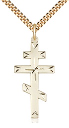 [0251GF/24G] 14kt Gold Filled Cross Pendant on a 24 inch Gold Plate Heavy Curb chain