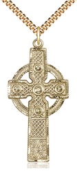 [0253GF/24G] 14kt Gold Filled Kilklispeen Cross Pendant on a 24 inch Gold Plate Heavy Curb chain