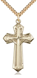 [0650YGF/24G] 14kt Gold Filled Cross Pendant on a 24 inch Gold Plate Heavy Curb chain