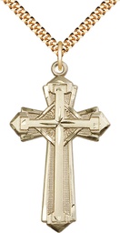 [0650YGF/24G] 14kt Gold Filled Cross Pendant on a 24 inch Gold Plate Heavy Curb chain