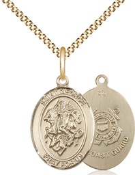 [8040GF3/18G] 14kt Gold Filled Saint George Coast Guard Pendant on a 18 inch Gold Plate Light Curb chain