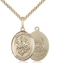[8040GF3/18G] 14kt Gold Filled Saint George Coast Guard Pendant on a 18 inch Gold Plate Light Curb chain