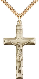 [0644GF/24G] 14kt Gold Filled Crucifix Pendant on a 24 inch Gold Plate Heavy Curb chain