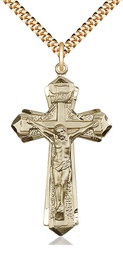 [0650GF/24G] 14kt Gold Filled Crucifix Pendant on a 24 inch Gold Plate Heavy Curb chain