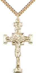 [0479GF/24G] 14kt Gold Filled Crucifix Pendant on a 24 inch Gold Plate Heavy Curb chain