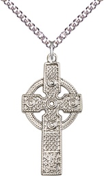 [0242SS/24SS] Sterling Silver Kilklispeen Cross Pendant on a 24 inch Sterling Silver Heavy Curb chain