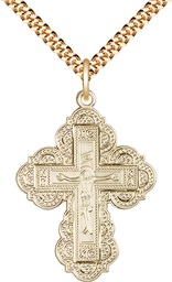 [0266GF/24G] 14kt Gold Filled Irene Cross Pendant on a 24 inch Gold Plate Heavy Curb chain