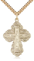 [0266GF/24G] 14kt Gold Filled Irene Cross Pendant on a 24 inch Gold Plate Heavy Curb chain