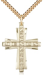 [6034GF/24G] 14kt Gold Filled Jesus Christus Cross Pendant on a 24 inch Gold Plate Heavy Curb chain