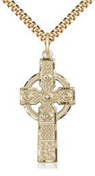 [0252GF/24G] 14kt Gold Filled Kilklispeen Cross Pendant on a 24 inch Gold Plate Heavy Curb chain