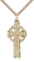 [0252GF/24GF] 14kt Gold Filled Kilklispeen Cross Pendant on a 24 inch Gold Filled Heavy Curb chain