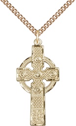[0252GF/24GF] 14kt Gold Filled Kilklispeen Cross Pendant on a 24 inch Gold Filled Heavy Curb chain