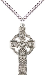 [0252SS/24SS] Sterling Silver Kilklispeen Cross Pendant on a 24 inch Sterling Silver Heavy Curb chain
