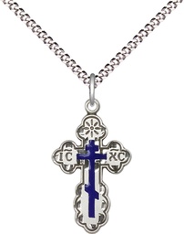 [0256ESS/18S] Sterling Silver Saint Olga Cross Pendant on a 18 inch Light Rhodium Light Curb chain
