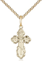 [0256GF/18G] 14kt Gold Filled Saint Olga Cross Pendant on a 18 inch Gold Plate Light Curb chain