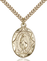 [0801MGF/24G] 14kt Gold Filled Miraculous Pendant on a 24 inch Gold Plate Heavy Curb chain