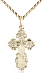 [0257GF/18G] 14kt Gold Filled Saint Olga Cross Pendant on a 18 inch Gold Plate Light Curb chain