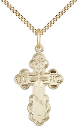 [0257GF/18G] 14kt Gold Filled Saint Olga Cross Pendant on a 18 inch Gold Plate Light Curb chain