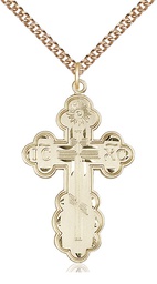 [0258GF/24GF] 14kt Gold Filled Saint Olga Cross Pendant on a 24 inch Gold Filled Heavy Curb chain