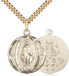 [0017MGF/24G] 14kt Gold Filled Miraculous Pendant on a 24 inch Gold Plate Heavy Curb chain