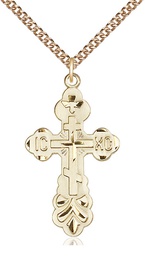 [0260GF/24GF] 14kt Gold Filled Cross Pendant on a 24 inch Gold Filled Heavy Curb chain