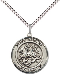[8040RDSS/18S] Sterling Silver Saint George Pendant on a 18 inch Light Rhodium Light Curb chain