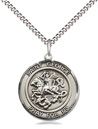 [8040RDSS/18S] Sterling Silver Saint George Pendant on a 18 inch Light Rhodium Light Curb chain