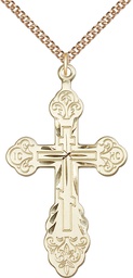 [0262GF/24GF] 14kt Gold Filled Vladimir Cross Pendant on a 24 inch Gold Filled Heavy Curb chain