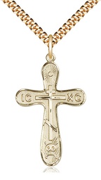 [0263GF/24G] 14kt Gold Filled Golgotha Cross Pendant on a 24 inch Gold Plate Heavy Curb chain