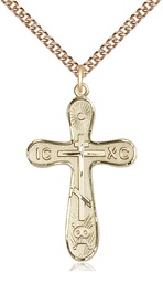 [0263GF/24GF] 14kt Gold Filled Golgotha Cross Pendant on a 24 inch Gold Filled Heavy Curb chain