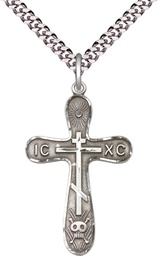 [0263SS/24S] Sterling Silver Golgotha Cross Pendant on a 24 inch Light Rhodium Heavy Curb chain