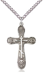 [0263SS/24SS] Sterling Silver Golgotha Cross Pendant on a 24 inch Sterling Silver Heavy Curb chain