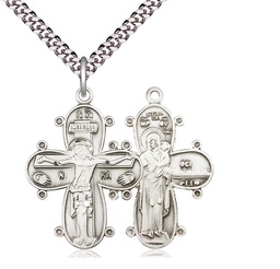 [0264SS/24S] Sterling Silver Christine Cross Pendant on a 24 inch Light Rhodium Heavy Curb chain