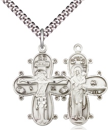 [0264SS/24S] Sterling Silver Christine Cross Pendant on a 24 inch Light Rhodium Heavy Curb chain