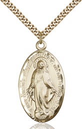 [1653GF/24G] 14kt Gold Filled Miraculous Pendant on a 24 inch Gold Plate Heavy Curb chain