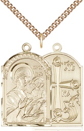 [0267GF/24GF] 14kt Gold Filled Mother of God Pendant on a 24 inch Gold Filled Heavy Curb chain