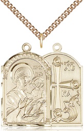 [0267GF/24GF] 14kt Gold Filled Mother of God Pendant on a 24 inch Gold Filled Heavy Curb chain