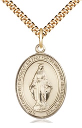 [7078GF/24G] 14kt Gold Filled Miraculous Pendant on a 24 inch Gold Plate Heavy Curb chain
