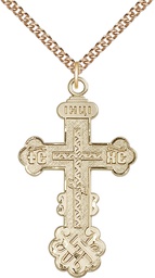 [0269GF/24GF] 14kt Gold Filled Kiev Cross Pendant on a 24 inch Gold Filled Heavy Curb chain