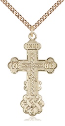 [0269GF/24GF] 14kt Gold Filled Kiev Cross Pendant on a 24 inch Gold Filled Heavy Curb chain