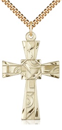 [6032GF/24G] 14kt Gold Filled Mosaic Cross Pendant on a 24 inch Gold Plate Heavy Curb chain