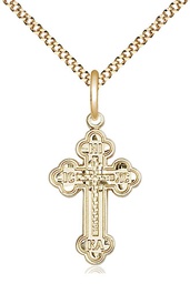 [0272GF/18G] 14kt Gold Filled Russian Cross Pendant on a 18 inch Gold Plate Light Curb chain