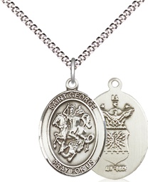 [8040SS1/18S] Sterling Silver Saint George Air Force Pendant on a 18 inch Light Rhodium Light Curb chain