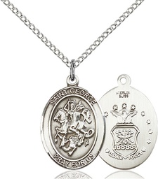 [8040SS1/18S] Sterling Silver Saint George Air Force Pendant on a 18 inch Light Rhodium Light Curb chain