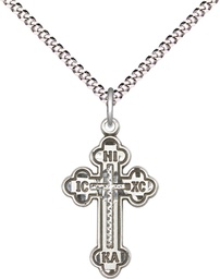 [0272SS/18S] Sterling Silver Russian Cross Pendant on a 18 inch Light Rhodium Light Curb chain