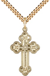 [0273GF/24G] 14kt Gold Filled Russian Cross Pendant on a 24 inch Gold Plate Heavy Curb chain